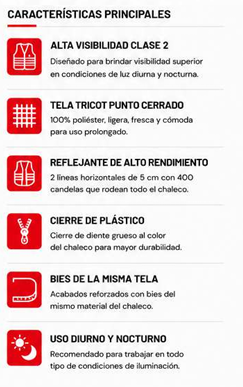 Chaleco Alta Visibilidad Clase 2 — Características