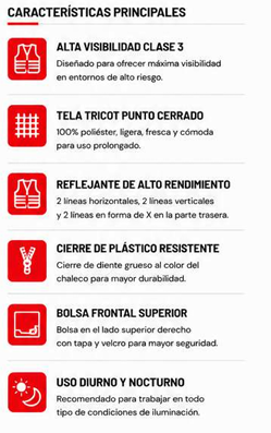 Chaleco Alta Visibilidad Clase 3 — Características