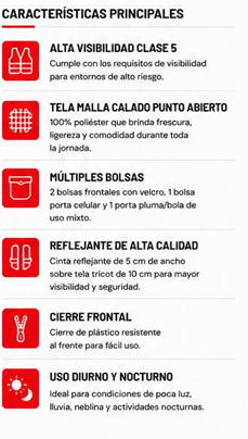 Chaleco Alta Visibilidad Clase 5 — Características