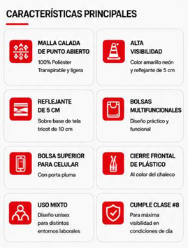 Chaleco Clase #8 Alta Visibilidad — Características