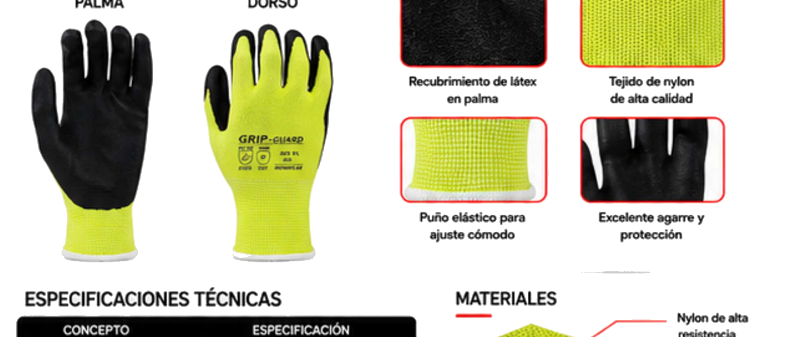 Guante Nylon Látex Anticorte Nivel 1 — Detalles