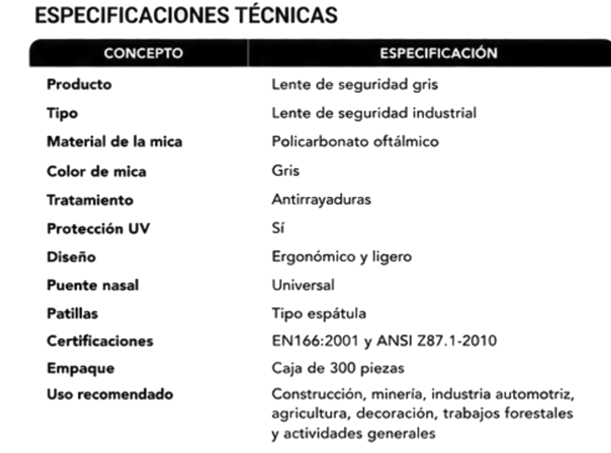 Lente de Seguridad Gris — Detalles